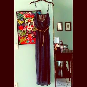 Navy Blue Belted Maxi Dress